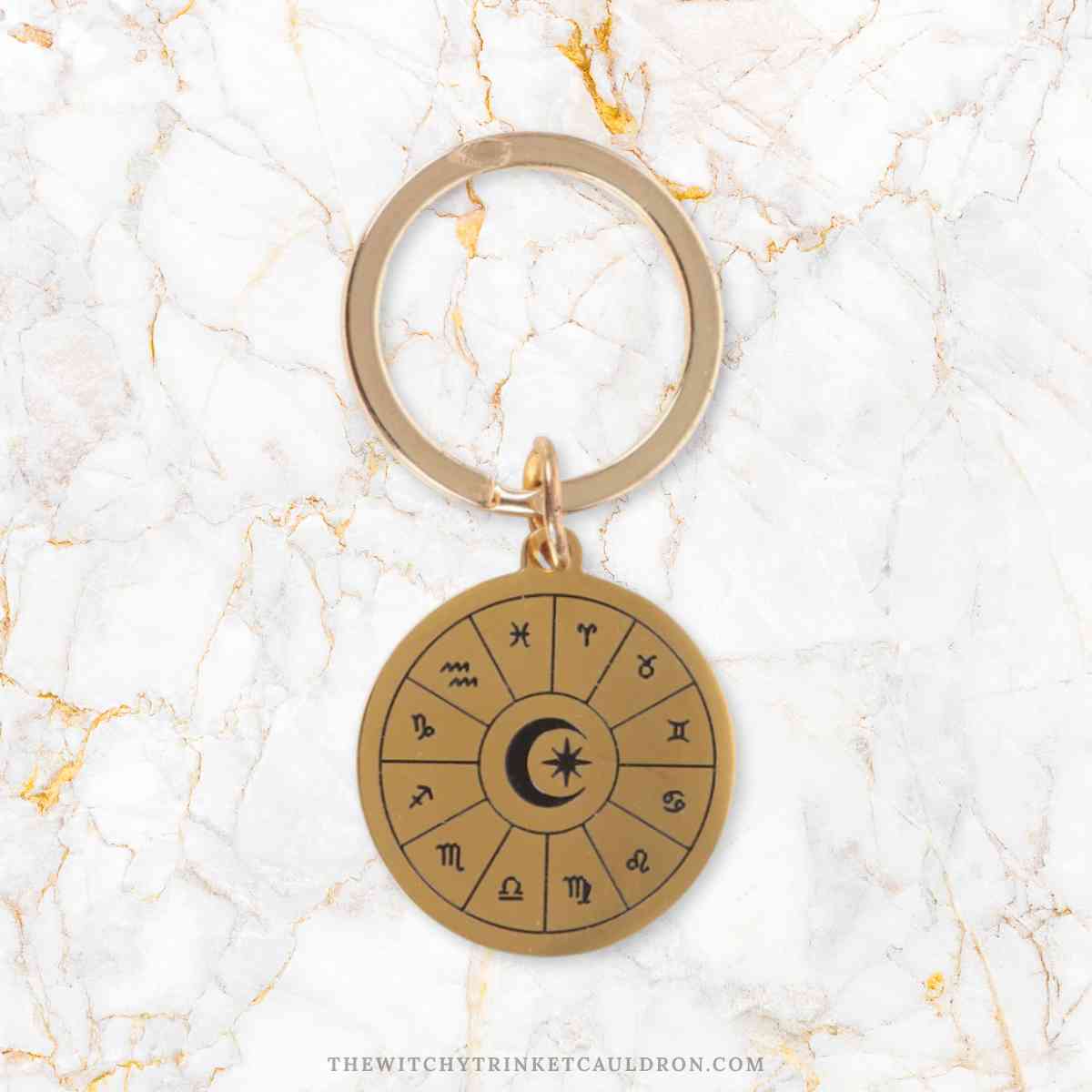Astrology Wheel Keyring—Gold Tone Zodiac Charm - Image 2