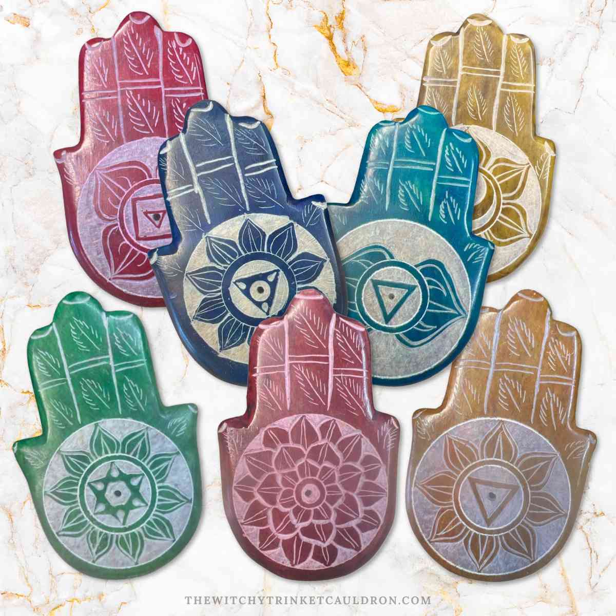 Soapstone Hand of Fatima Chakra Incense Holders