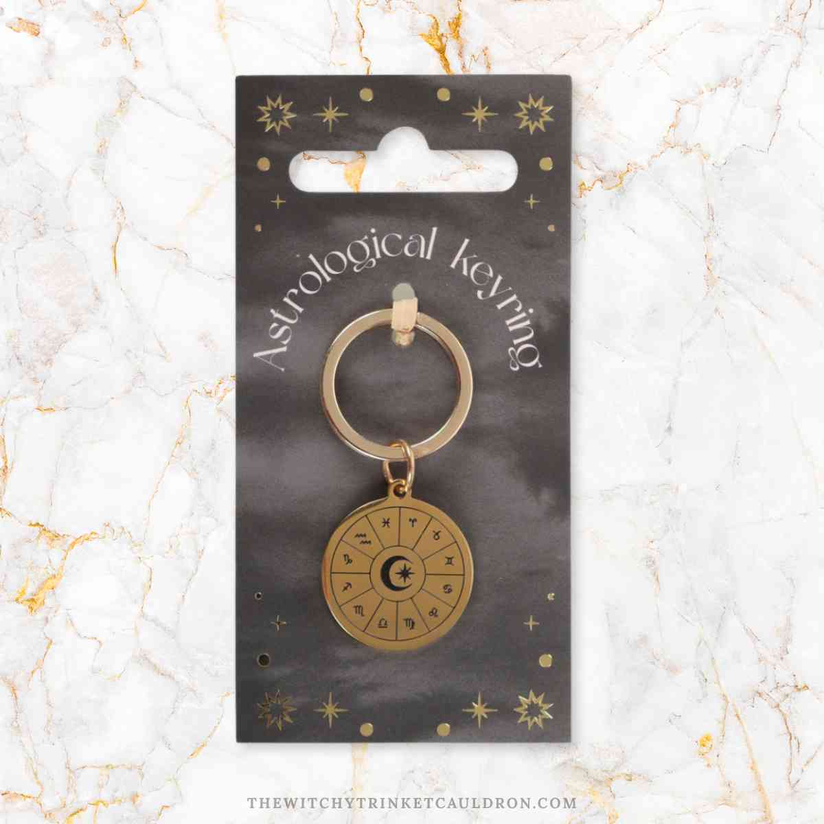 Astrology Wheel Keyring—Gold Tone Zodiac Charm - Image 3