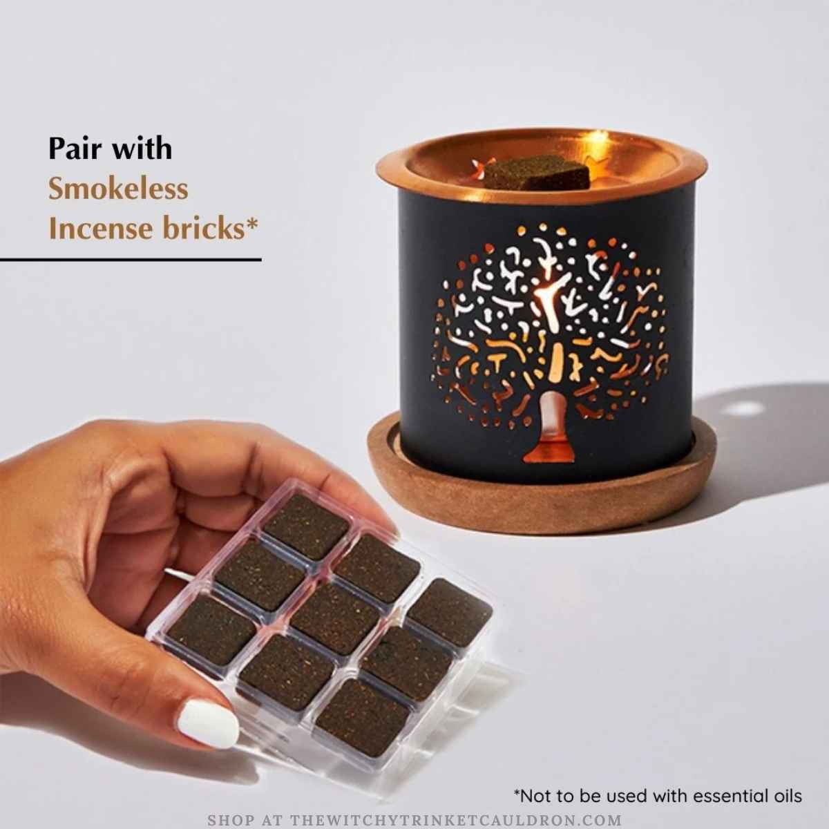 Tree of Life Incense Brick Burner—Smokeless Incense Burner with Copper Plate - Image 2